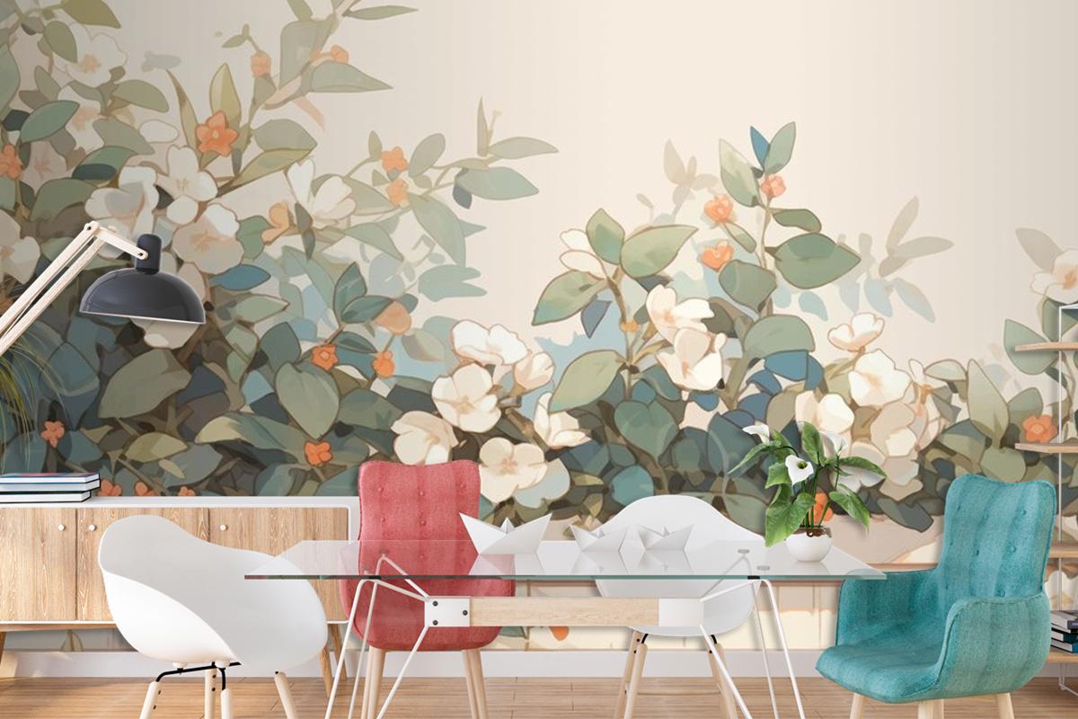 Suluboya Vintage Hoya Teması Tamamlayıcı Renkler Oturma Odası Duvar Kağıdı 