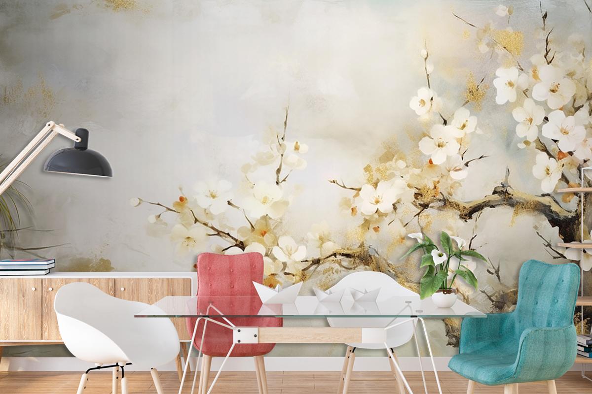 Modern Soyut Sanat Suluboya Çiçek Duvar Kağıdı 