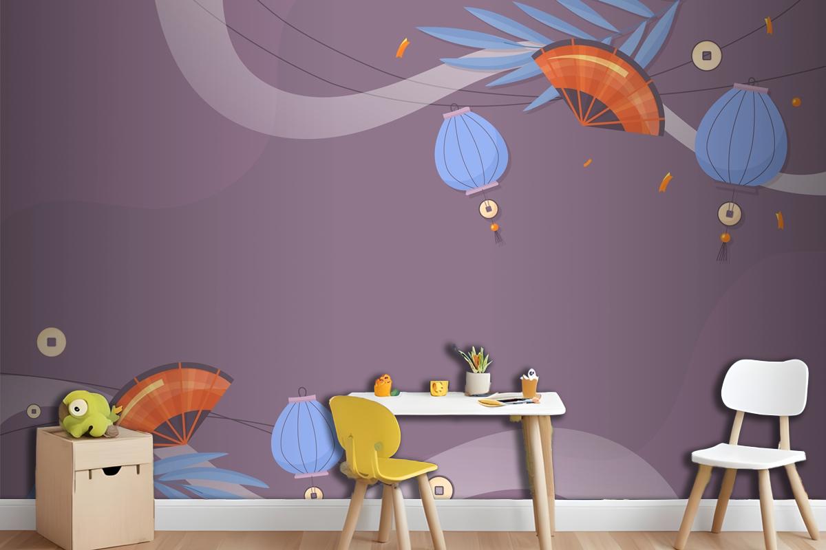 Düz Sonbahar Ortası Festivali Çocuk Odası Duvar Kağıdı 