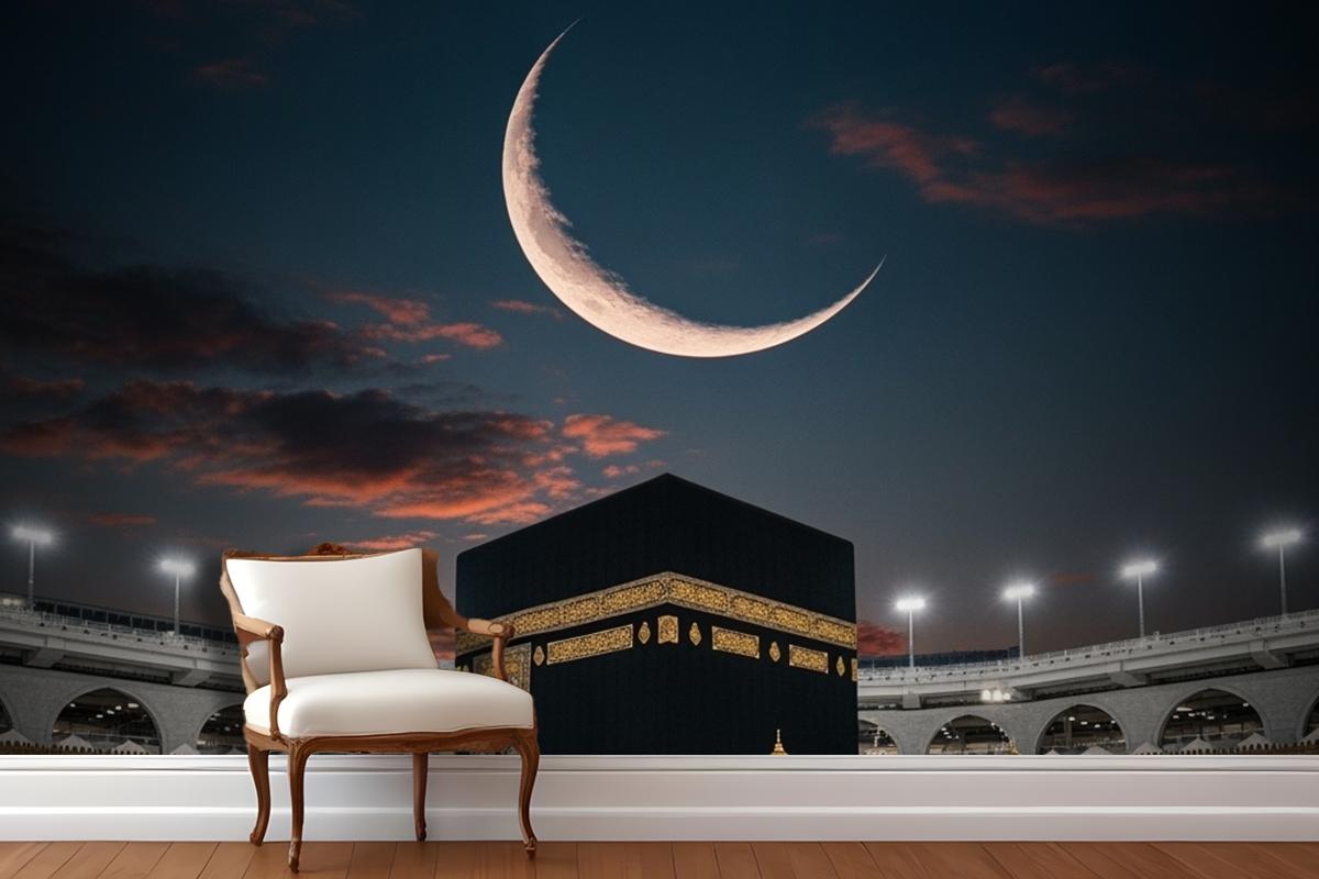 Mekke Kabe Gece Hilal Duvar Kağıdı