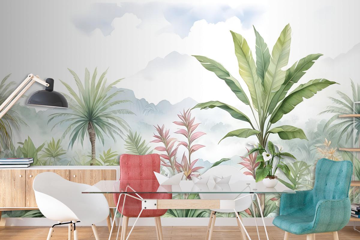 Tropikal Orman Manzarası Ve Muz Ağaçları Duvar Kağıdı