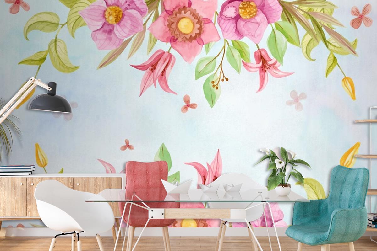 Pastel Renklerde Suluboya Çiçek Arka Plan Duvar Kağıdı