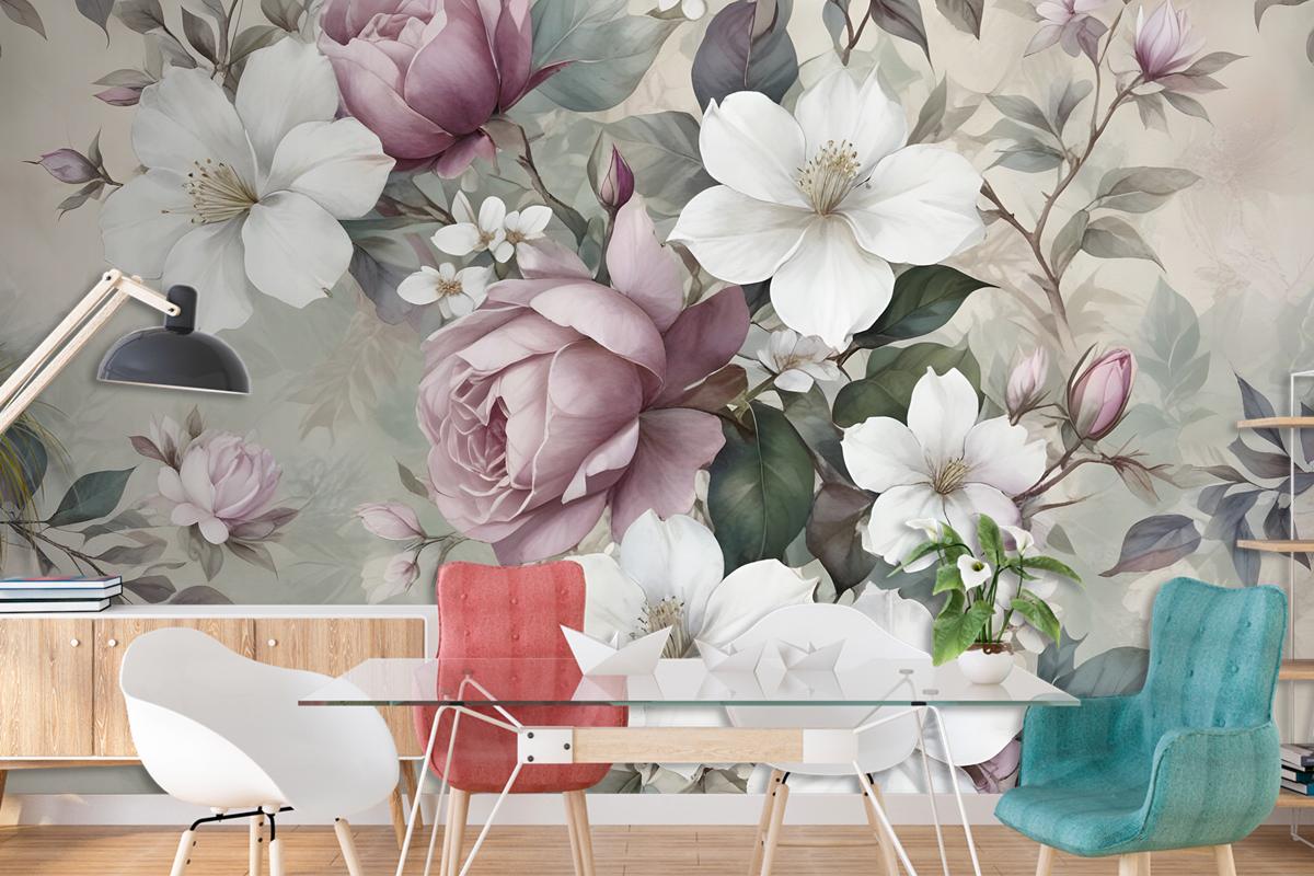 Suluboya Vintage Çiçek Duvar Kağıdı 