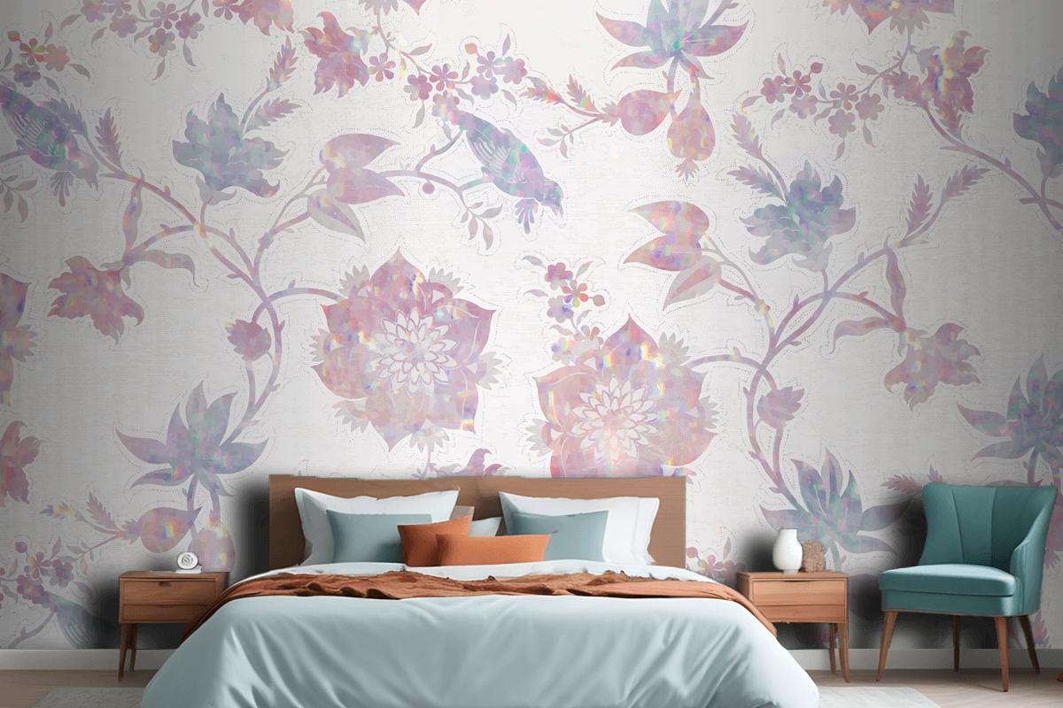 Vintage Doğa Holografik Kompozisyon Yatak Odası Duvar Kağıdı