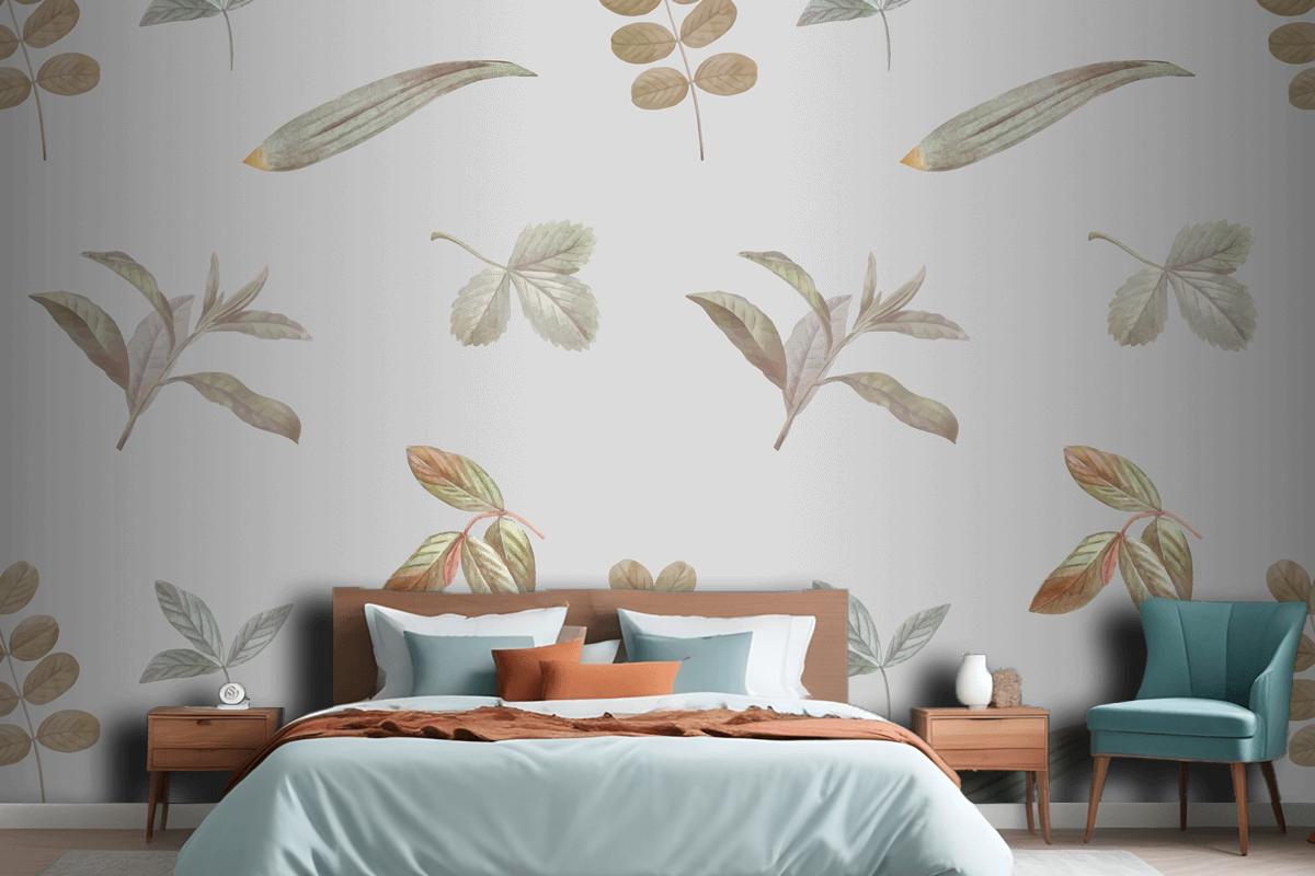 Duvar Kağıdı Gri Arka Planda Yeşillik Dikişsiz Desen