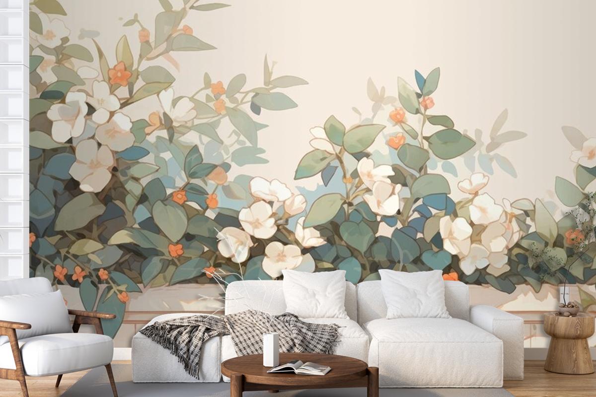 Suluboya Vintage Hoya Teması Tamamlayıcı Renkler Oturma Odası Duvar Kağıdı 