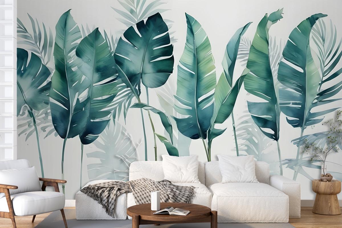 Tek Renkli Yeşil Muz Yaprağı Duvar Kağıdı