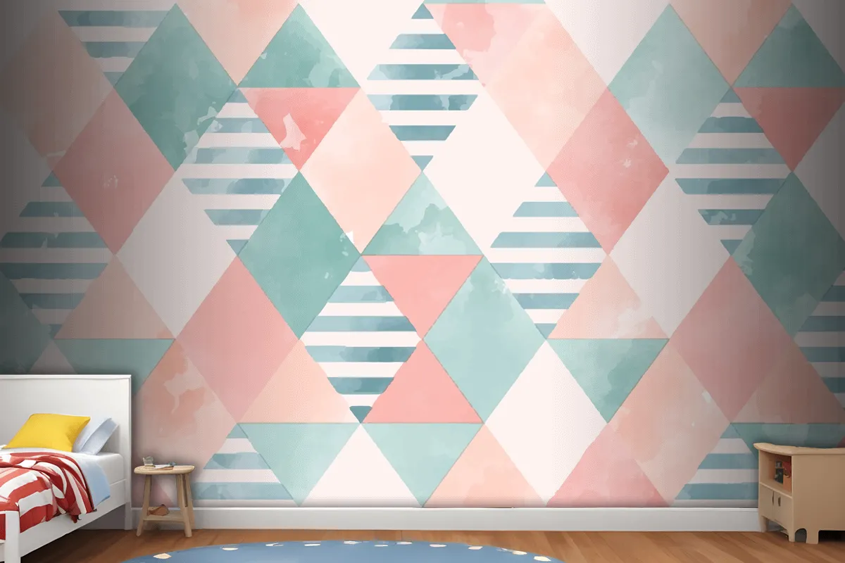 Suluboya Geometrik Çocuk Odası Duvar Kağıdı