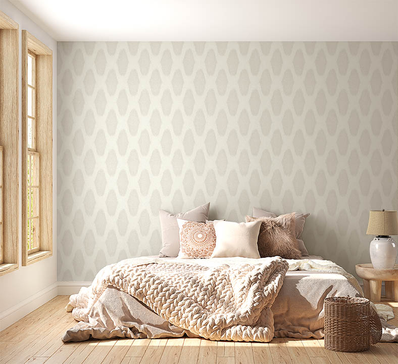 Modern Bej Oval Desenli Kendinden Dokulu Duvar Kağıdı 53616