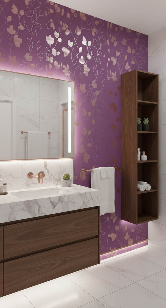 Mor Çiçek Desen Duvar Kağıdı 222