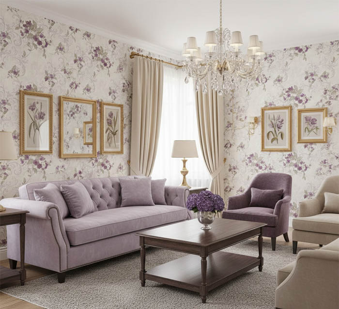 Mor Çiçekli 16 M2 Duvar Kağıdı 771093