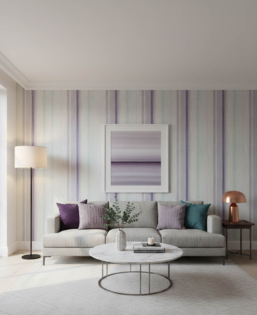 Mor Mavi Çizgi Simli Ucuz Duvar Kağıdı 53934