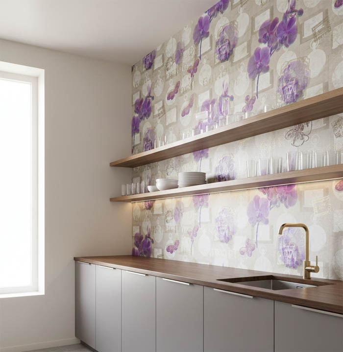 Mor Orkideli Ucuz Duvar Kağıdı 53299-K