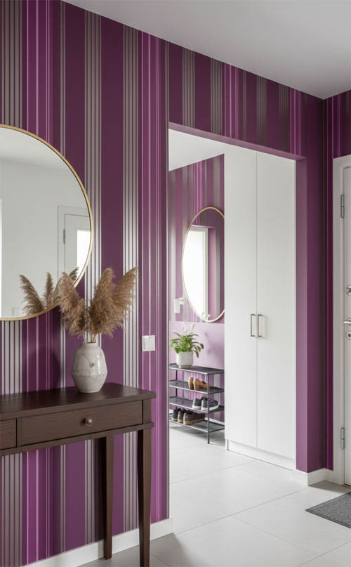 Mor Parlak Gri Çizgili Ucuz Duvar Kağıdı 53497