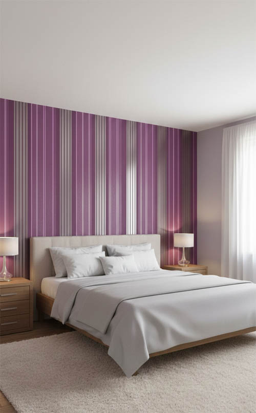 Mor Parlak Gri Çizgili Ucuz Duvar Kağıdı 53497