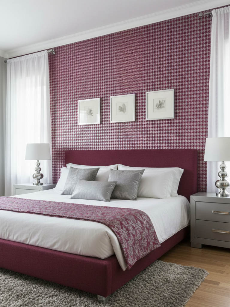 Mor Parlak Kazayağı Desen Ucuz Duvar Kağıdı 761320