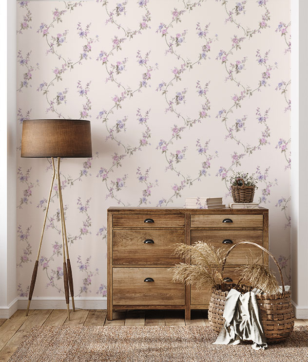 Mor Pembe Zarif Çiçek Desen 16 M2 Duvar Kağıdı 771061