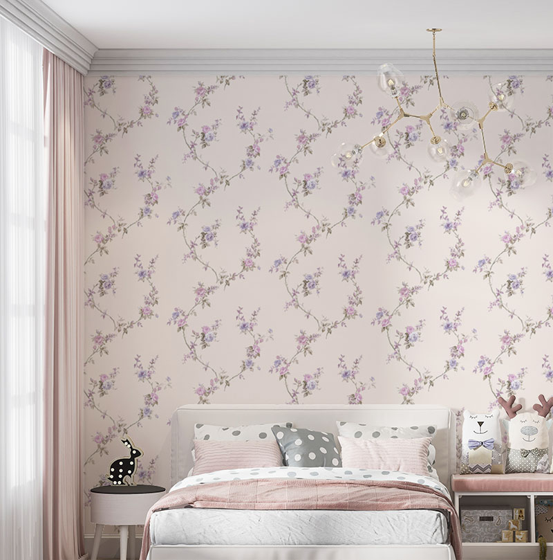 Mor Pembe Zarif Çiçek Desen 16 M2 Duvar Kağıdı 771061