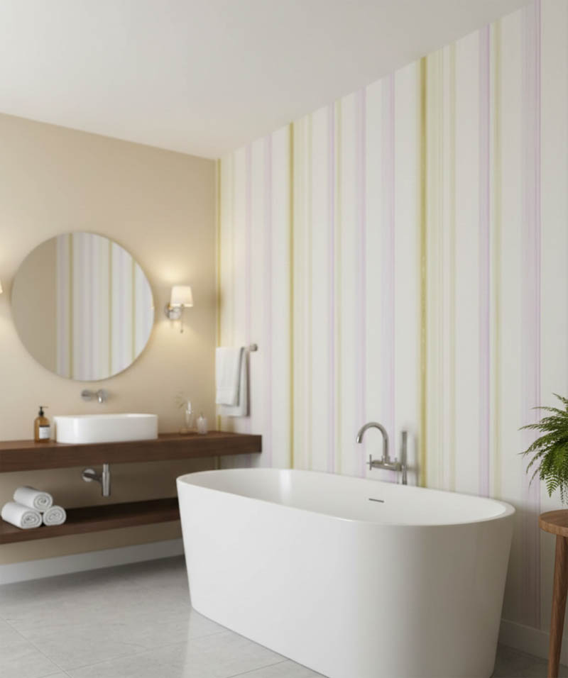 Mor Sarı Çizgili Simli Ucuz Duvar Kağıdı 55945