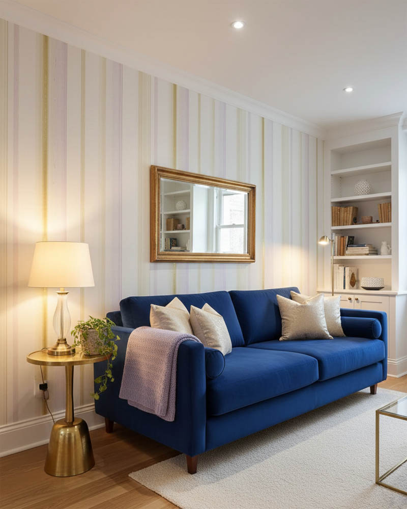 Mor Sarı Çizgili Simli Ucuz Duvar Kağıdı 55945