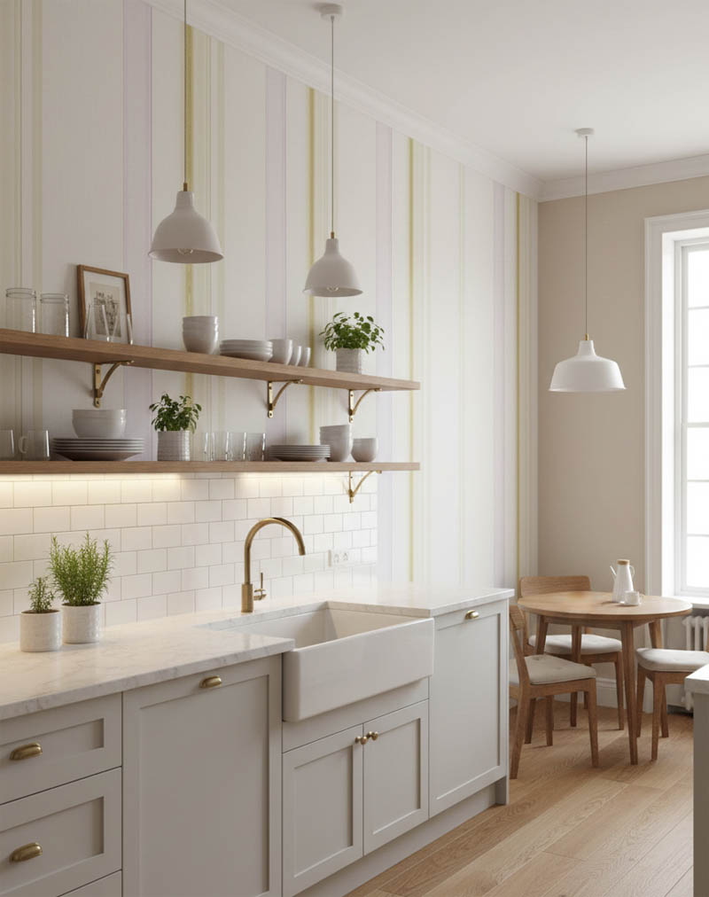 Mor Sarı Çizgili Simli Ucuz Duvar Kağıdı 55945