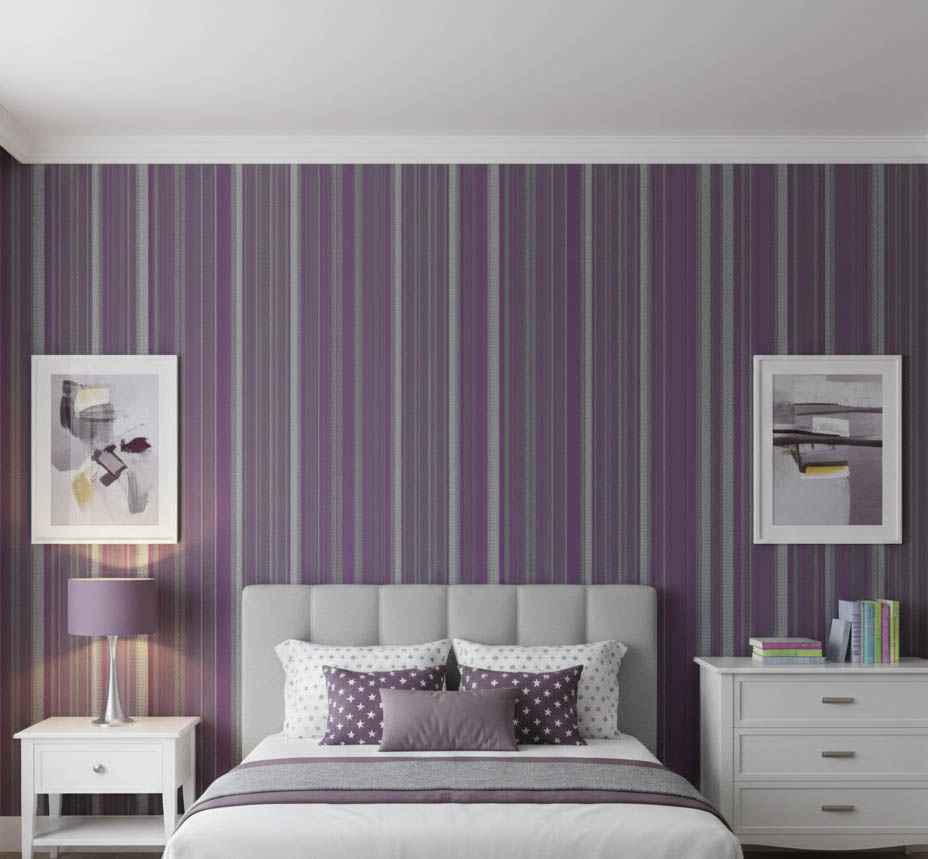 Mor Siyah Gri Çizgili Ucuz Duvar Kağıdı 53457