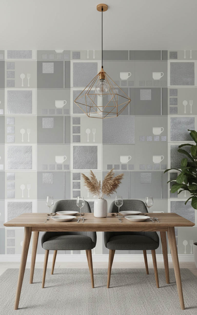 Mutfak Desen Fincan Çatal Kaşık Ucuz Duvar Kağıdı 53036