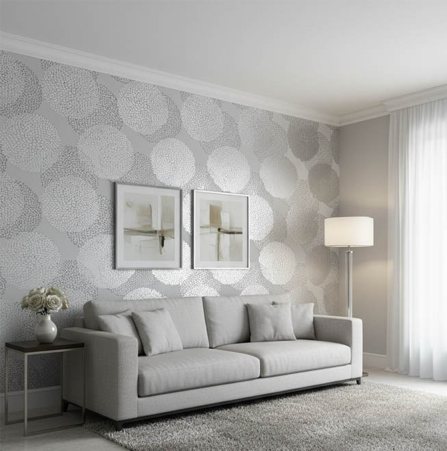 Parlak Bej Beyaz Çiçek Desen Duvar Kağıdı 3021