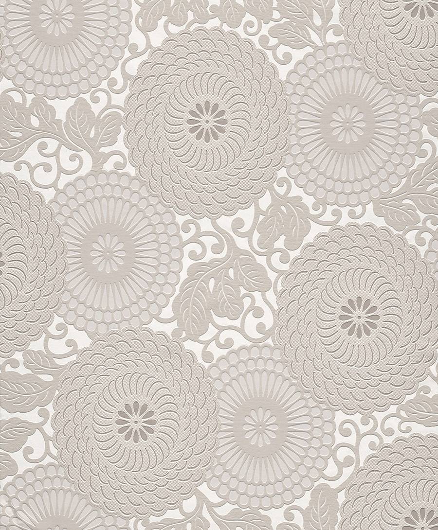 Parlak Beyaz Krem Çiçek Desen Ucuz Duvar Kağıdı 53225