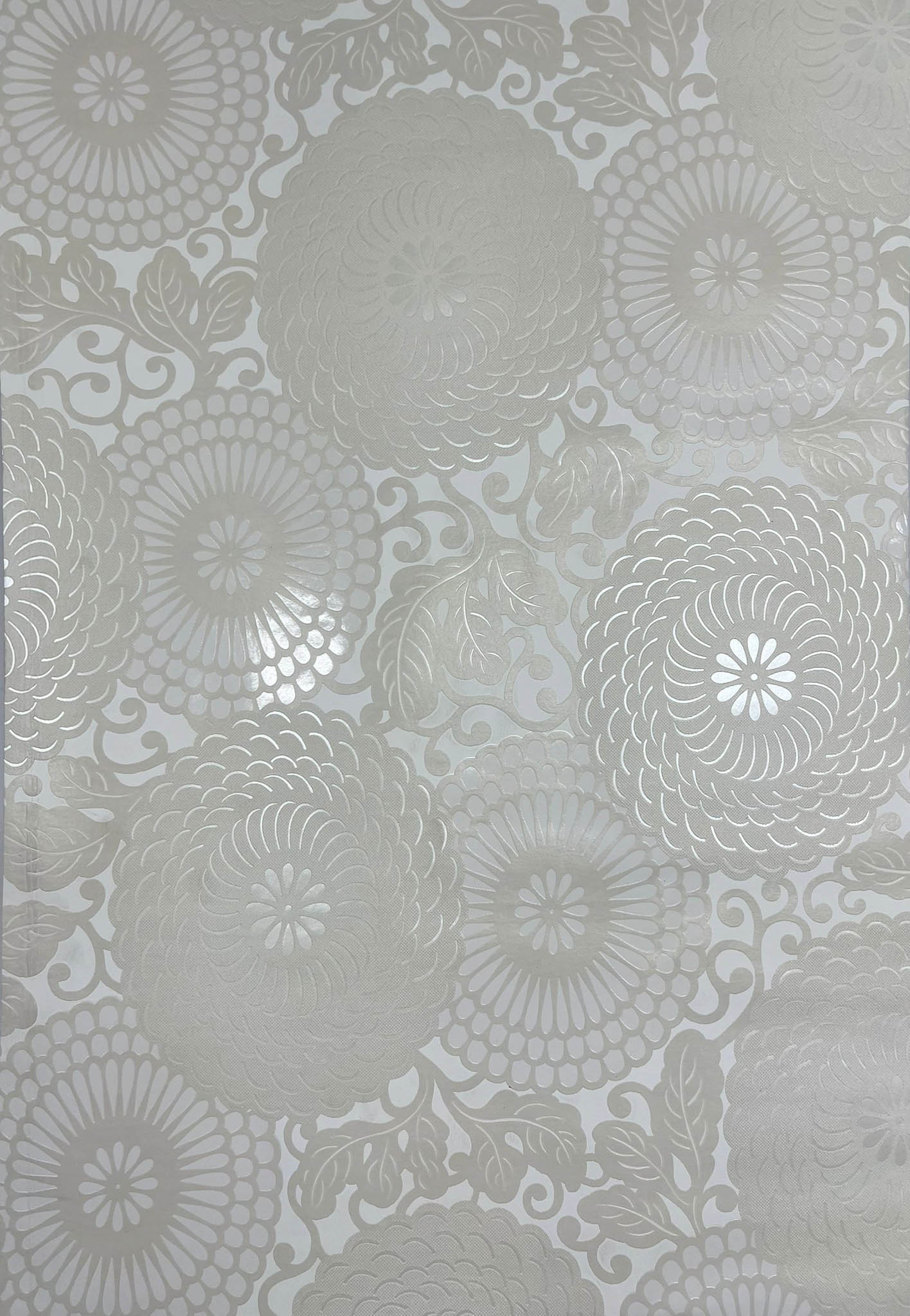 Parlak Beyaz Krem Çiçek Desen Ucuz Duvar Kağıdı 53225