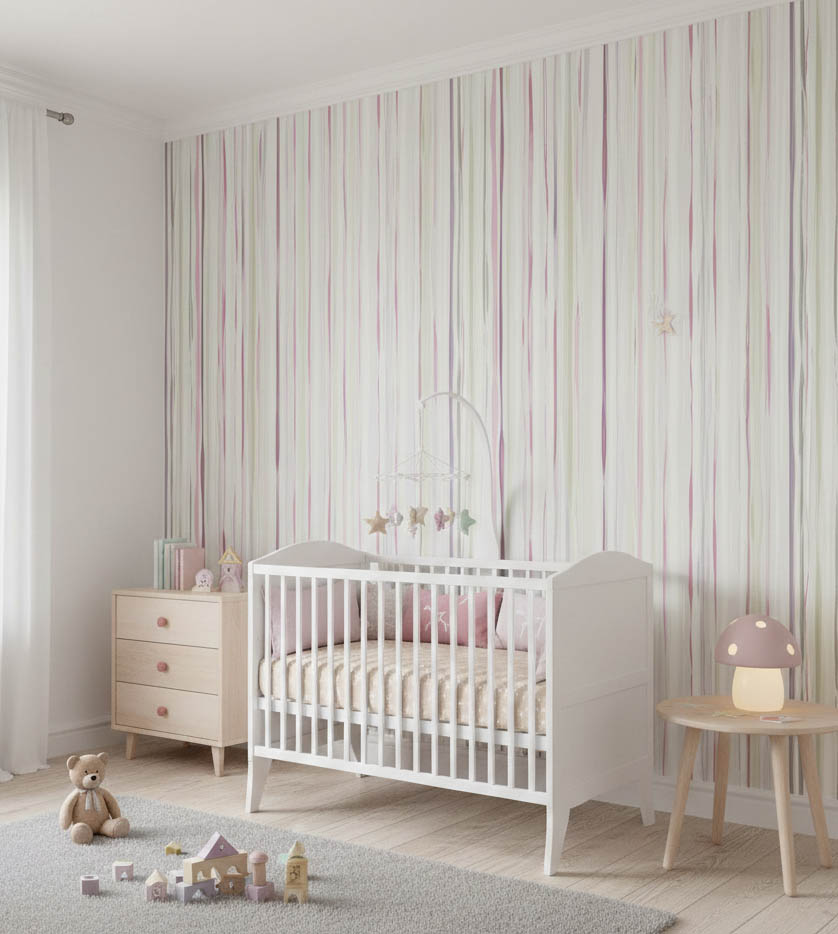 Patel Mor Pembe Tonları Çizgili Duvar Kağıdı 3114
