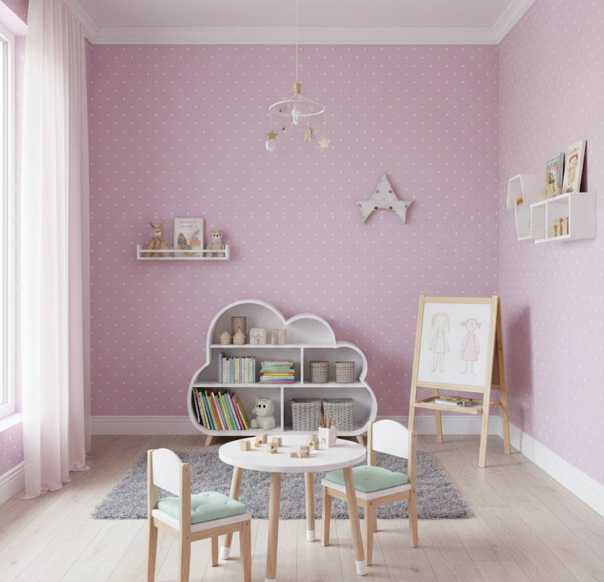 Pembe Puantiyeli 16 M2 Duvar Kağıdı 1019-2