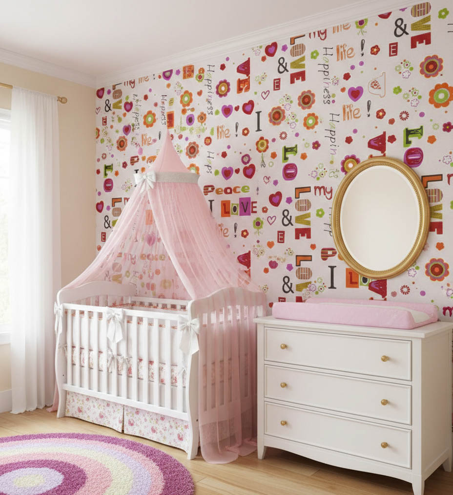 Renkli Yazılı Ucuz Duvar Kağıdı 55940