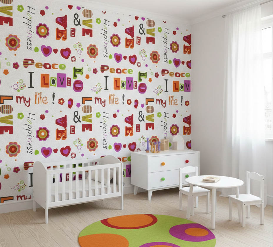 Renkli Yazılı Ucuz Duvar Kağıdı 55940