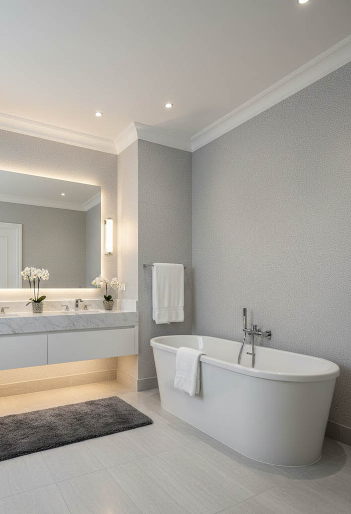 Rits Desenli Gri Banyo Mutfak Duvar Kağıdı - Su Geçirmez Neme Dayanıklı