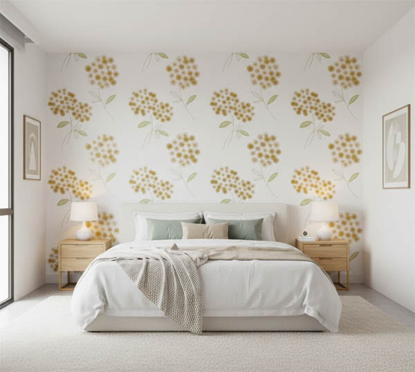 Sarı Çiçekli Simli Duvar Kağıdı 16 M2 81321