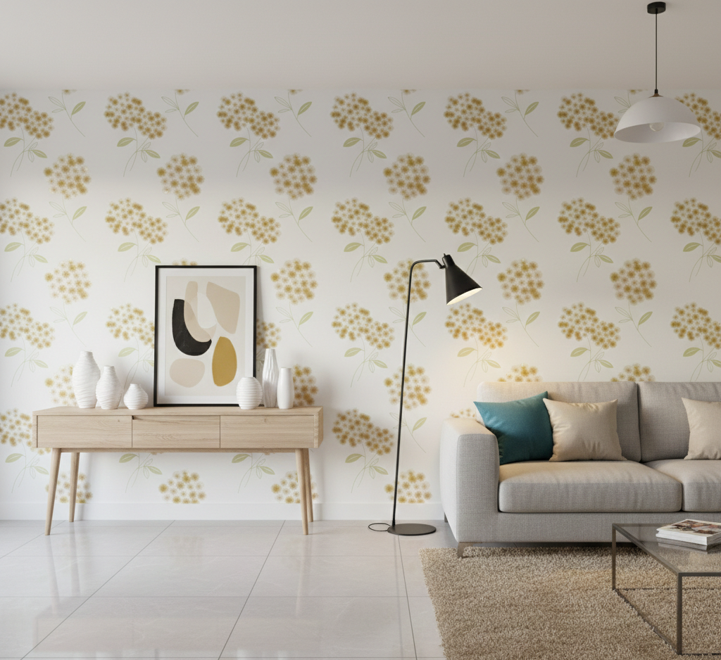 Sarı Çiçekli Simli Duvar Kağıdı 16 M2 81321