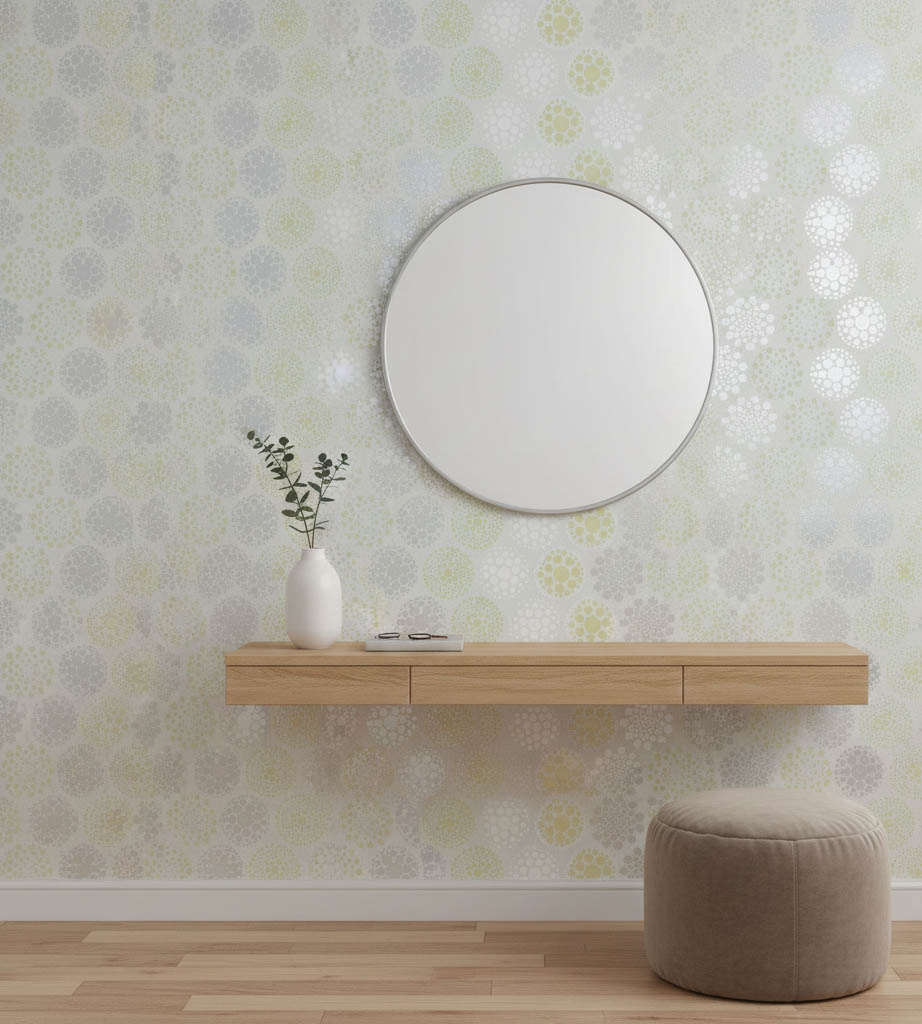 Sarı Gümüş Mavi Noktalı Çiçek Desen Duvar Kağıdı 111025