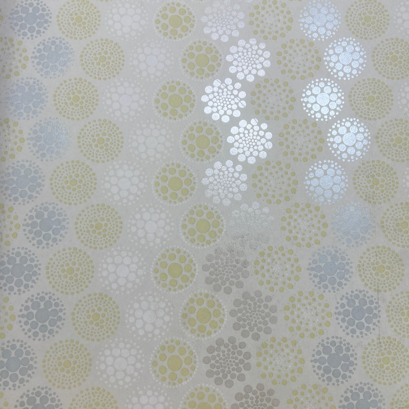 Sarı Gümüş Mavi Noktalı Çiçek Desen Duvar Kağıdı 111025