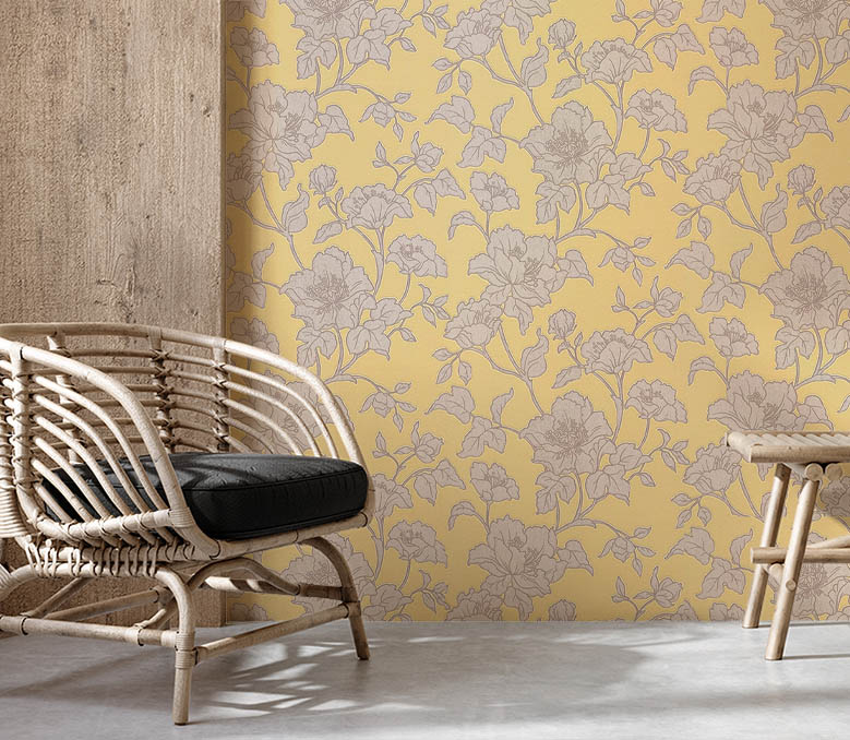 Sarı Kahve Çiçekli Duvar Kağıdı  765984