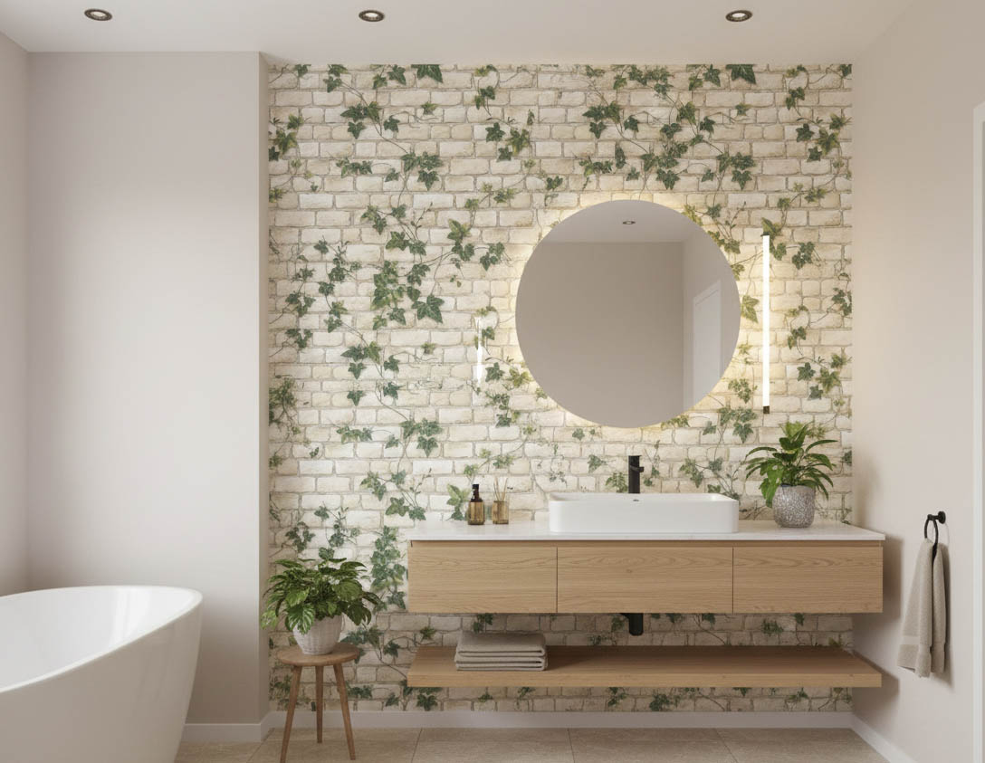 Sarmaşık Yeşil Yapraklı Taş Desen 16 M2 Duvar Kağıdı 10203-1