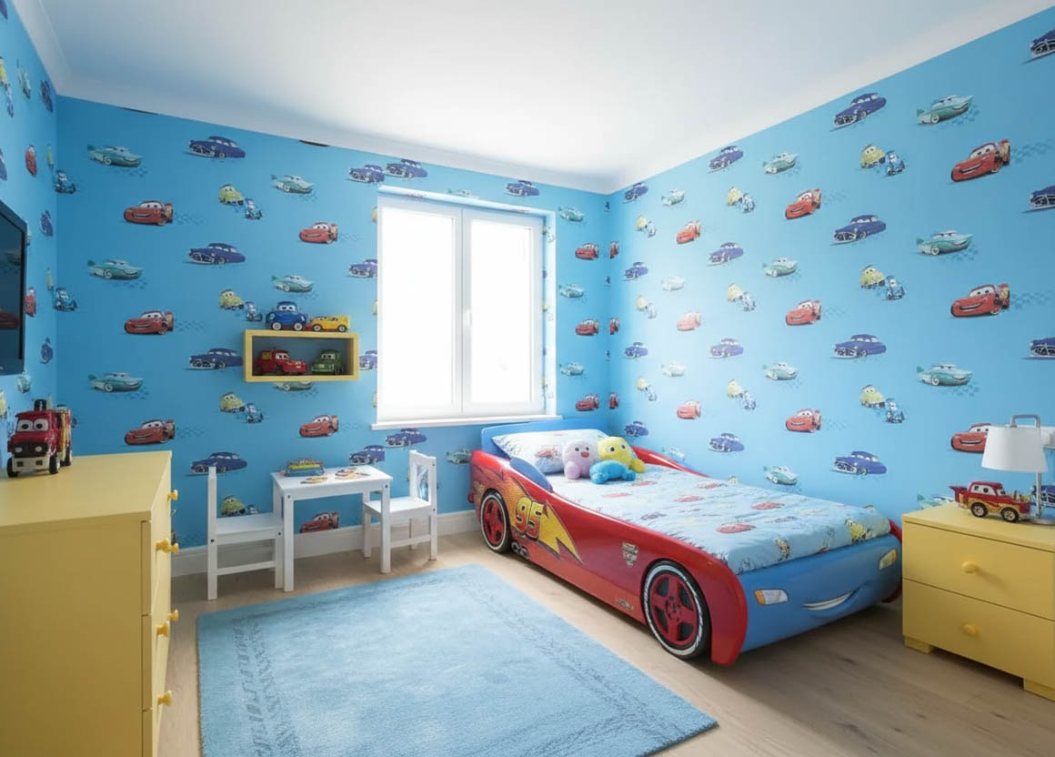 Şimşek Mcqueen Arabalar Çocuk Odası 16 M2 Duvar Kağıdı 1021-1