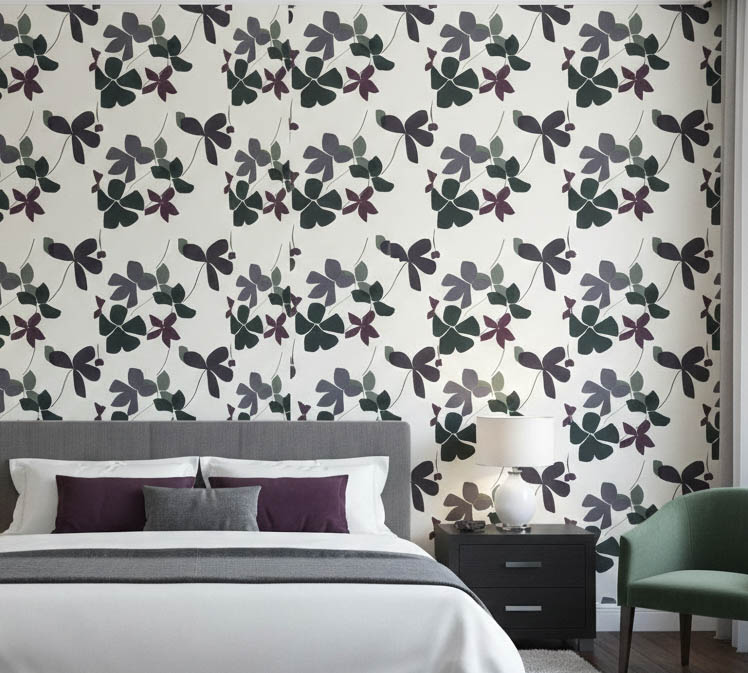 Siyah Beyaz Çiçek Desenli Duvar Kağıdı 112025