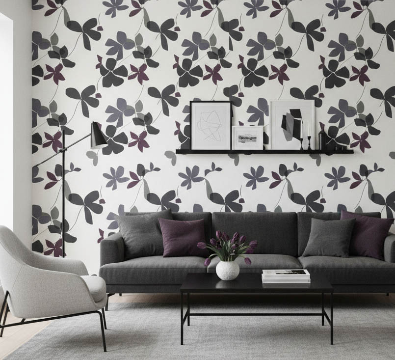Siyah Beyaz Çiçek Desenli Duvar Kağıdı 112025