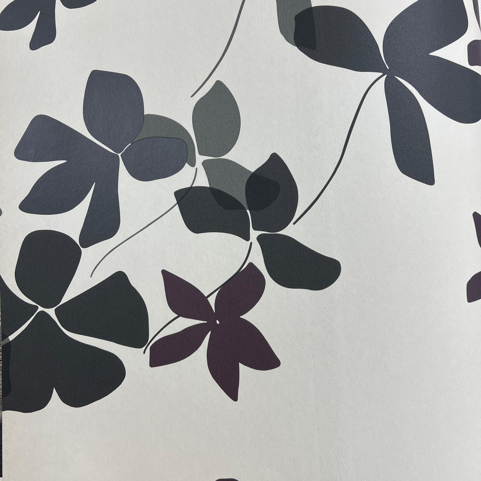 Siyah Beyaz Çiçek Desenli Duvar Kağıdı 112025