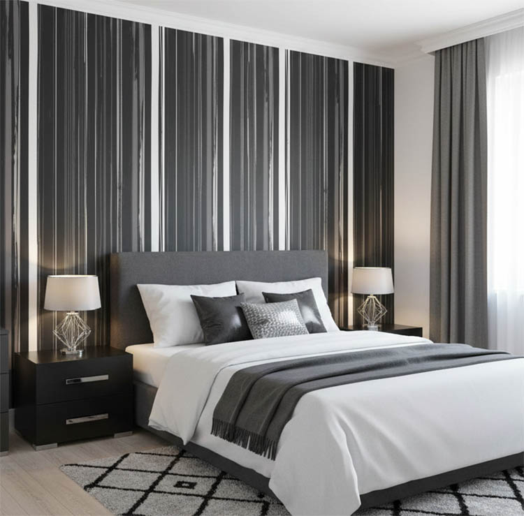 Siyah Beyaz Çizgi Desenli Duvar Kağıdı 3109