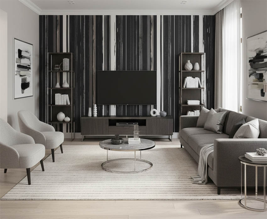 Siyah Beyaz Çizgi Desenli Duvar Kağıdı 3109