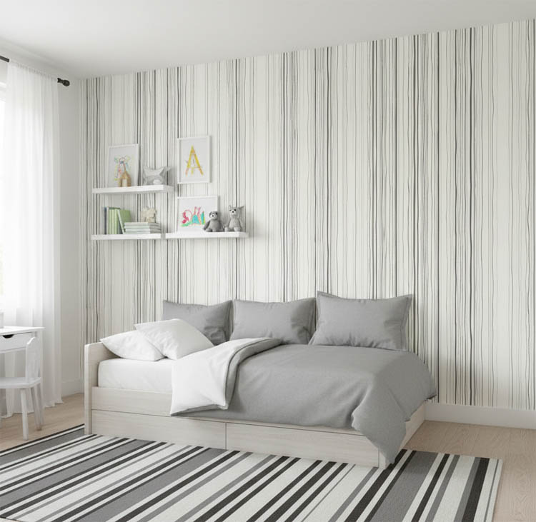 Siyah Beyaz Çizgili Desenli Duvar Kağıdı 3102