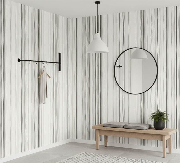 Siyah Beyaz Çizgili Desenli Duvar Kağıdı 3102