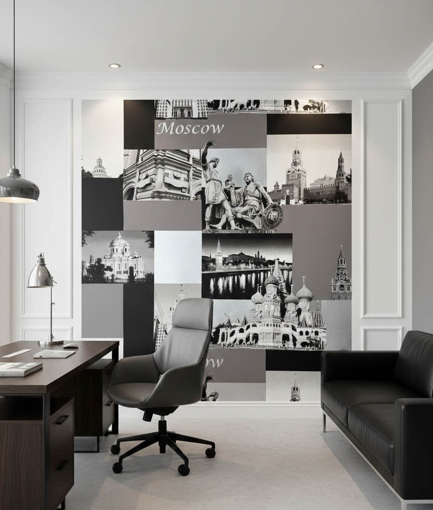 Siyah Beyaz Gümüş Mimari Desen Duvar Kağıdı 